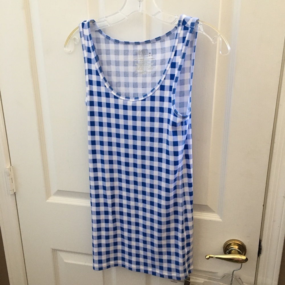 Blue Gingham Scoop Neck Tank Top - Women